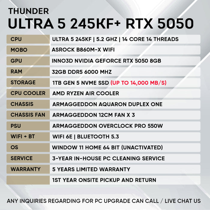 INTEL ULTRA 5 245KF + RTX 5050 (GEN 5 NVME)