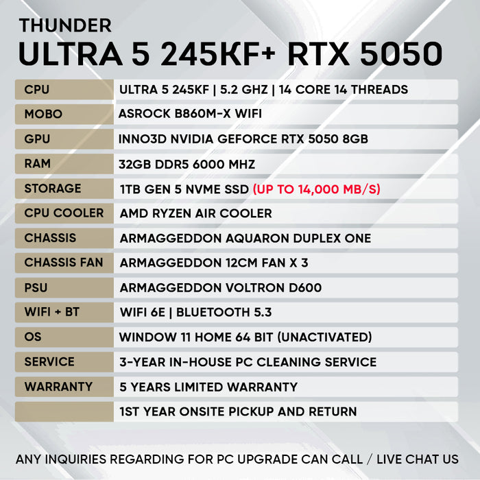 INTEL ULTRA 5 245KF + RTX 5050 (GEN 5 NVME)