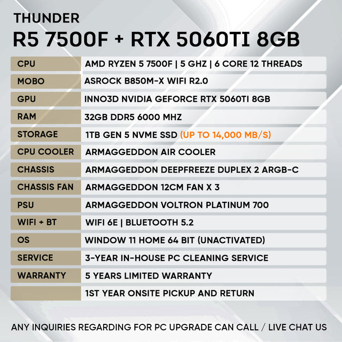 RYZEN 5 7500F + RTX 5060 Ti 8GB (GEN 5 NVME)