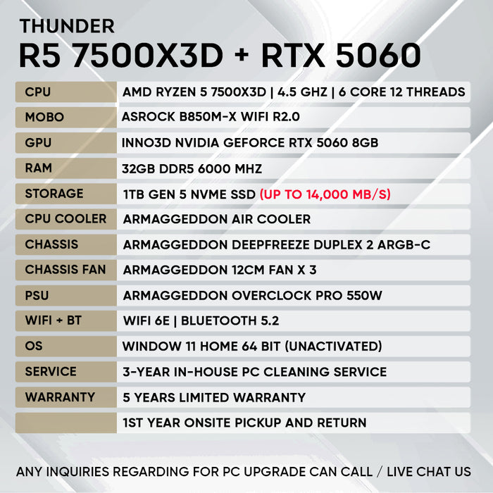 RYZEN 5 7500X3D + RTX 5060 (GEN 5 NVME)