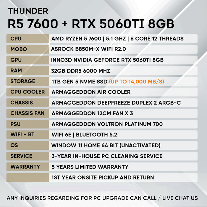 RYZEN 5 7600 + RTX 5060 Ti 8GB (GEN 5 NVME)