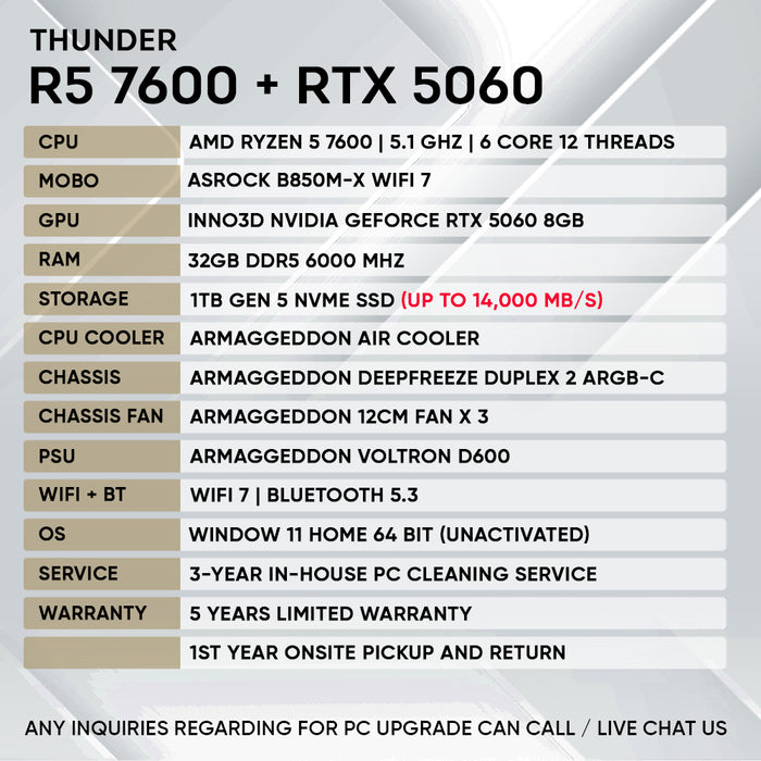 RYZEN 5 7600 + RTX 5060 (GEN 5 NVME)