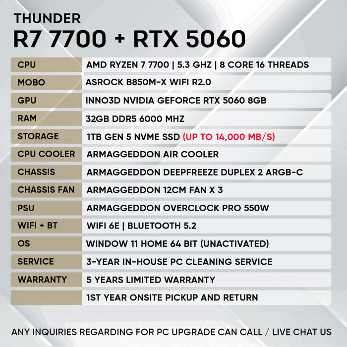RYZEN 7 7700 + RTX 5060 (GEN 5 NVME)