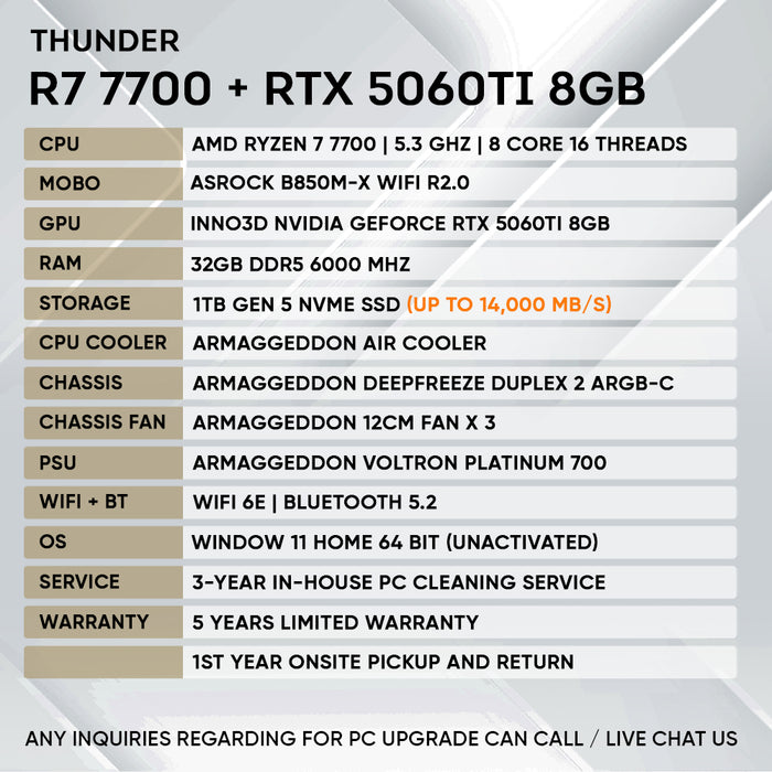 RYZEN 7 7700 + RTX 5060 Ti 8GB (GEN 5 NVME)