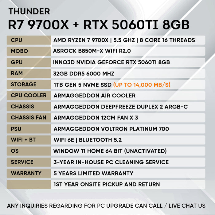 RYZEN 7 9700X + RTX 5060 Ti 8GB (GEN 5 NVME)