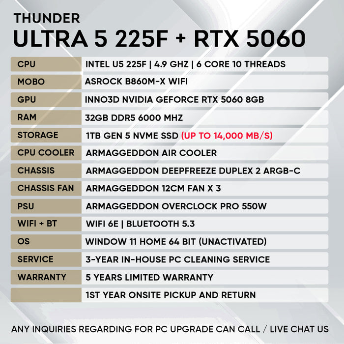 INTEL ULTRA 5 225F + RTX 5060 (GEN 5 NVME)
