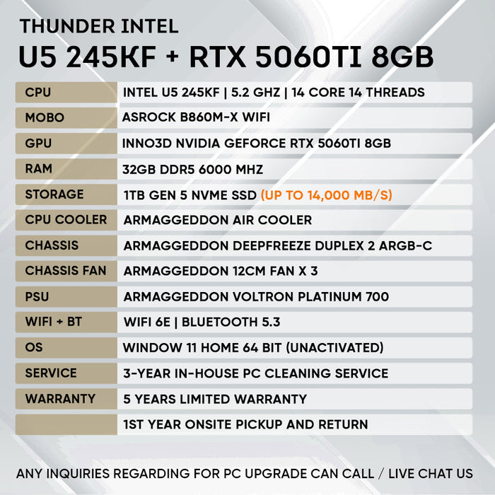 INTEL ULTRA 5 245KF + RTX 5060 Ti 8GB (GEN 5 NVME)