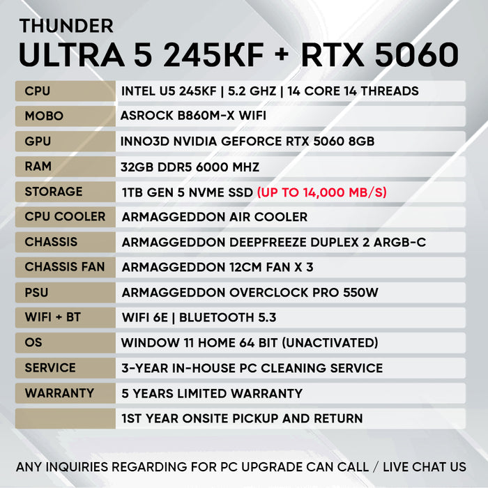 INTEL ULTRA 5 245KF + RTX 5060 (GEN 5 NVME)