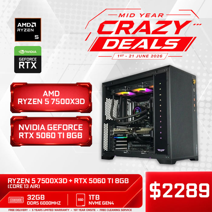 RYZEN 5 7500X3D + RTX 5060 Ti 8GB (CORE 13 AIR)