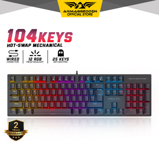 Armaggeddon MKA 7C Psycheagle 104 Key Mechanical Gaming Keyboard Hot Swappable Switches, Multicolour LED Backlight, USB Wired