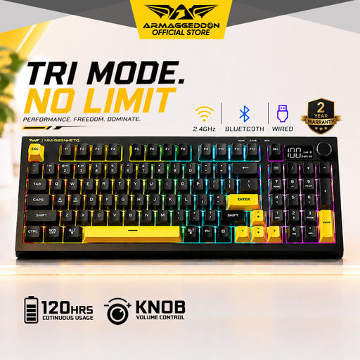 Armaggeddon MM 98S MIMETIQ Tri Mode Wireless RGB Gaming Keyboard 98 Key Layout, LED Display, Control Knob & USB-C Charging