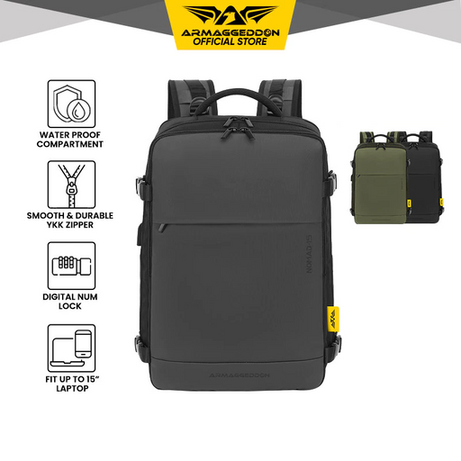 Armaggeddon Nomad 15 Flight Approved Travel Laptop Backpack with Anti Theft Lock, USB-A & USB-C Charging Ports and Shoe Compartment