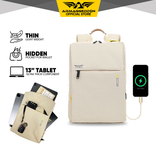 Armaggeddon Recce 13 Gaia Recycled Laptop Backpack with USB Charging Port, Splash-Resistant Material &amp; Trolley Sleeve