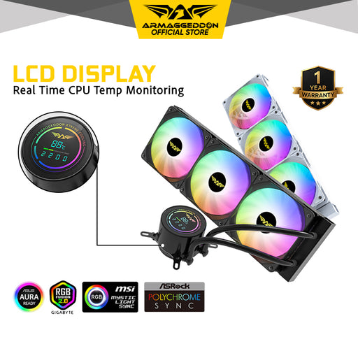 Armaggeddon Deepfreeze ADV A360 ARGB 360mm AIO CPU Liquid Cooler – Digital Temperature Display, Triple 120mm Fans, Intel AMD