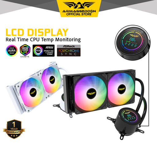Armaggeddon Deepfreeze ADV A240 ARGB 240mm AIO CPU Liquid Cooler Digital Temperature Display, Dual 120mm Fans, Intel & AMD
