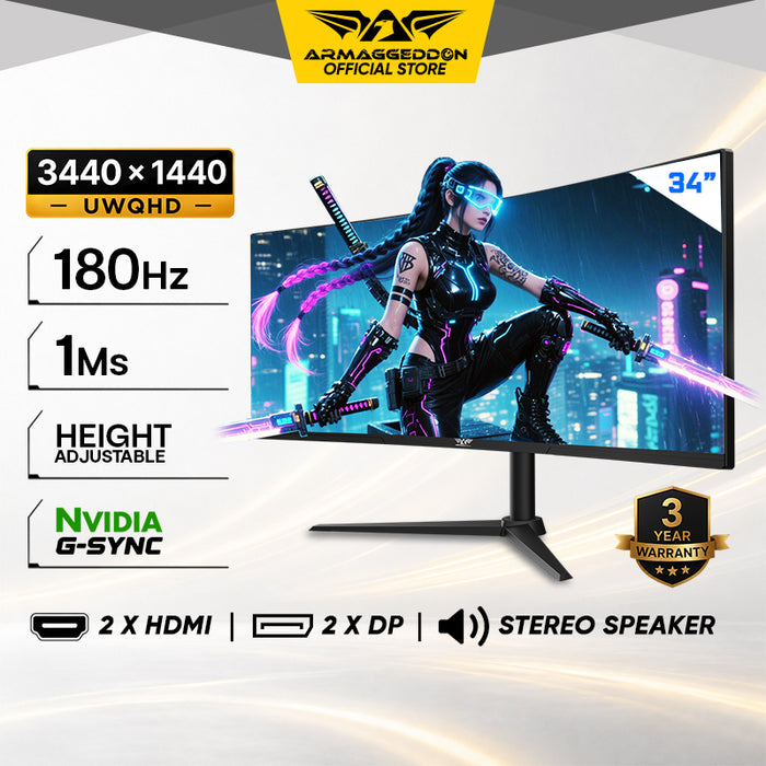 Armaggeddon 34" UWQHD 180Hz Monitor 1Ms Curve Built In Speaker Gaming Monitor