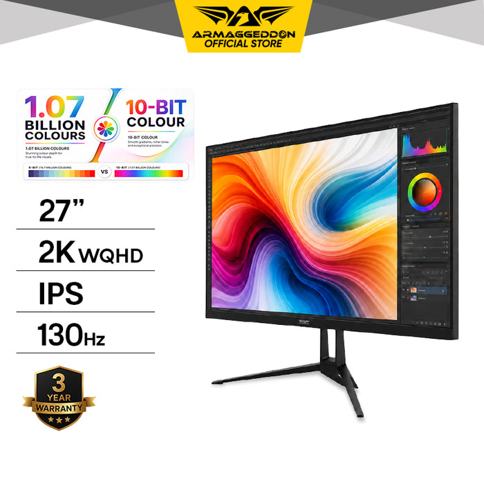 Armaggeddon PXP 27 QGG 27" 2K WQHD 1440p IPS Gaming Monitor 130Hz 10-Bit Colour FreeSync & G-SYNC Compatible