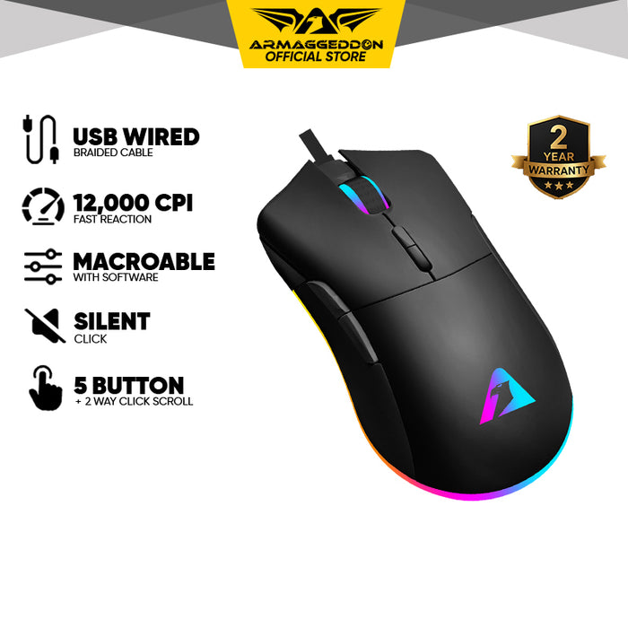 Armaggeddon Falcon V Stealth Wired RGB Gaming Mouse 12000 CPI, 1000Hz Polling Rate, 7 Programmable Buttons, Black/White