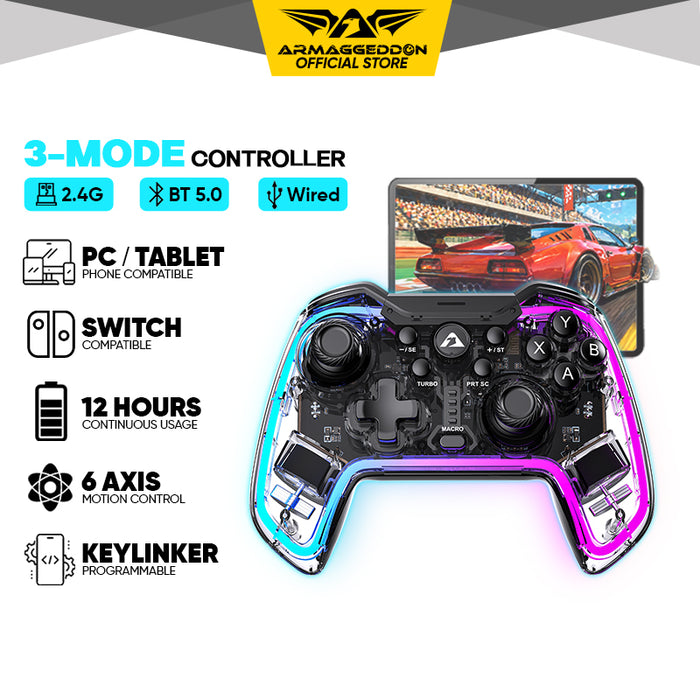 Armaggeddon Morph 7 RGB Nitro Wireless Gaming Controller Bluetooth 5.0, 2.4GHz & Wired, 6-Axis Motion, Phone Clip