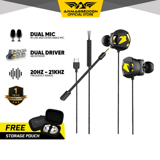 Armaggeddon WASP 5 Type-C Dual Driver Gaming Earphones with Mic (SEPTEMBER PROMO)