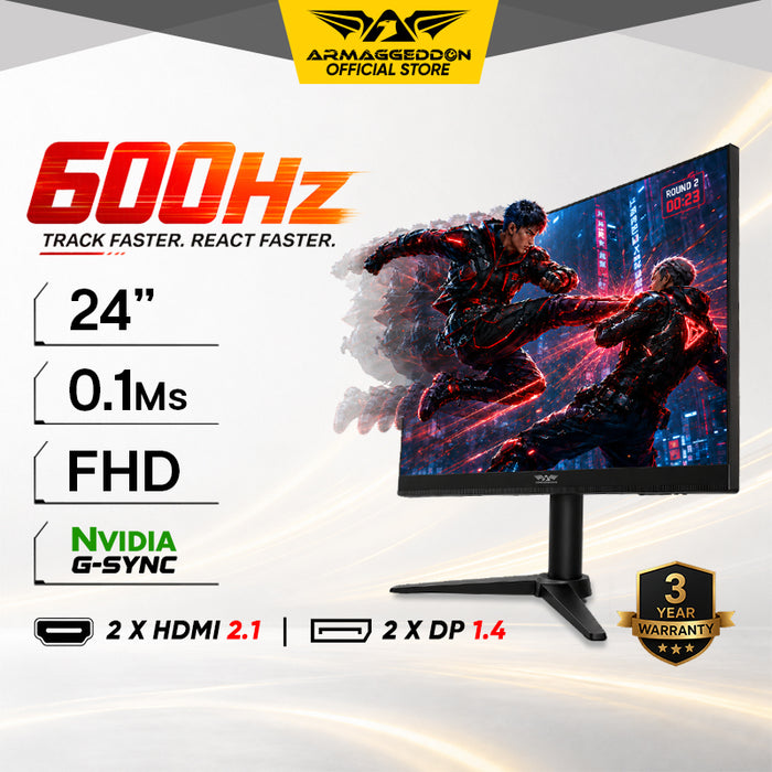 Armaggeddon PXP 24 XGX 24" FHD 600Hz TN Gaming Monitor 0.1ms Adjustable Stand FreeSync & G-SYNC Compatible