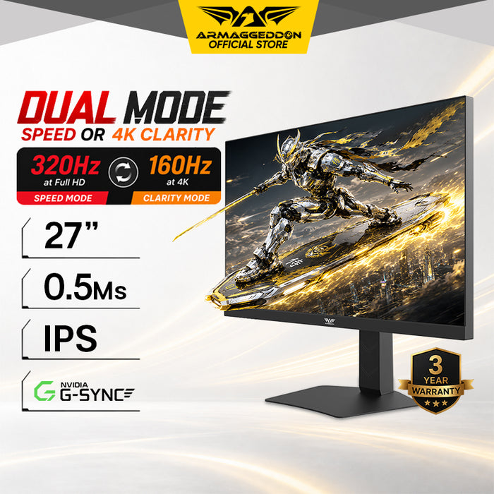 Armaggeddon PXP 27 UXD 27" 4K 160Hz / FHD 320Hz Dual Mode Fast IPS Gaming Monitor 0.5ms HDR400 FreeSync & G-SYNC Compatible