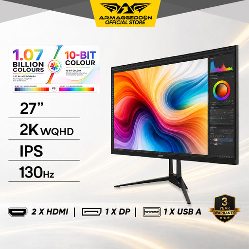 Armaggeddon PXP 27 QGG 27" 2K WQHD 1440p IPS Gaming Monitor 130Hz 10-Bit Colour FreeSync & G-SYNC Compatible