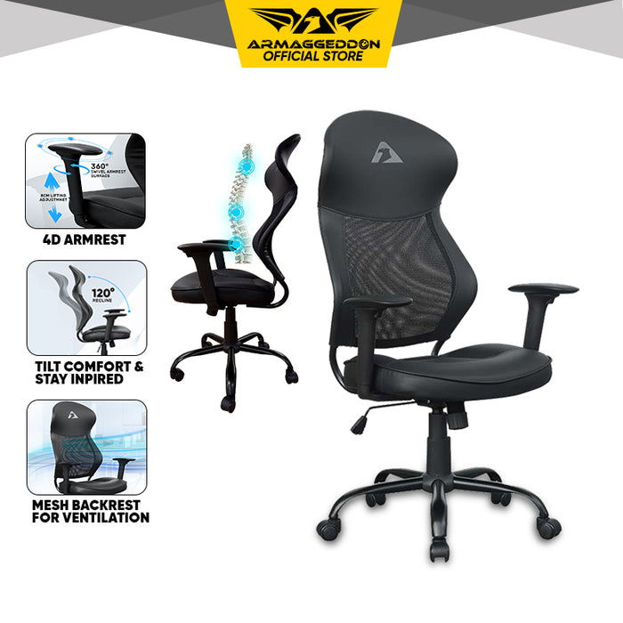 Armaggeddon Flexion Air Ergonomic Mesh Office Chair 4D Adjustable Armrests, 120° Tilt, Class 3 Gas Lift, 120kg Support