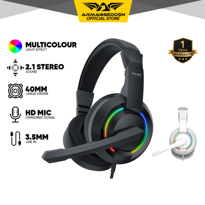 Armaggeddon Pulse 1 Chroma Wired Gaming Headset 2.1 Stereo, 40mm Drivers, RGB Lighting & Omnidirectional Mic
