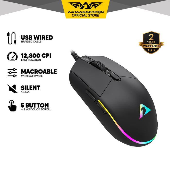 Armaggeddon Grumman Raven III Sigma Stealth Wired RGB Gaming Mouse 12800 CPI, Silent Click, 5 Macro Buttons, 90g Lightweight