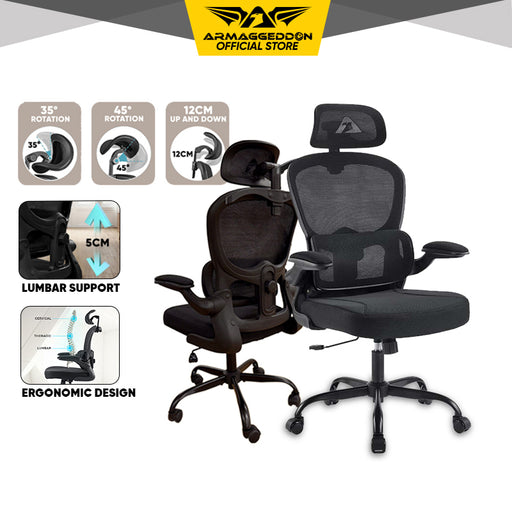 Armaggeddon Vertebrae V3 Ergonomic Mesh Office Chair Adjustable Headrest & Lumbar Support, Flip-Up Armrests, 120° Tilt, 120kg Capacity