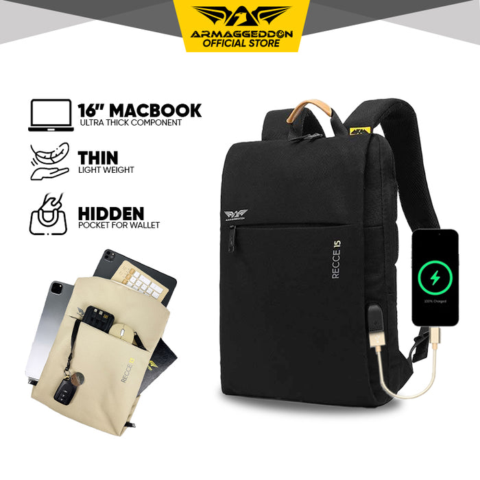 Armaggeddon Recce 15 Gaia 15 Inch Recycled Laptop Backpack with USB Charging Port, Splash Resistant Material & Trolley Sleeve