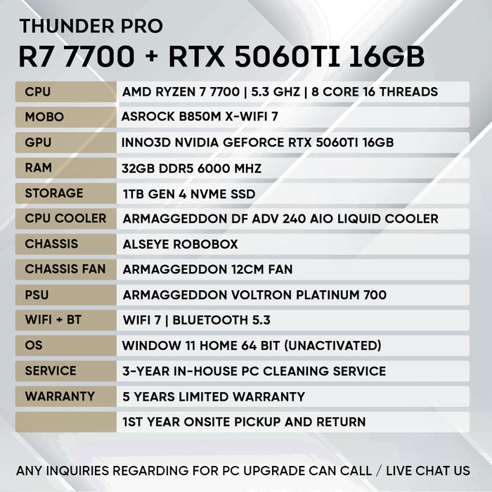 Armaggeddon Gaming PC – AMD Ryzen 7 7700 + RTX 5060Ti 16GB | Alseye Robobox