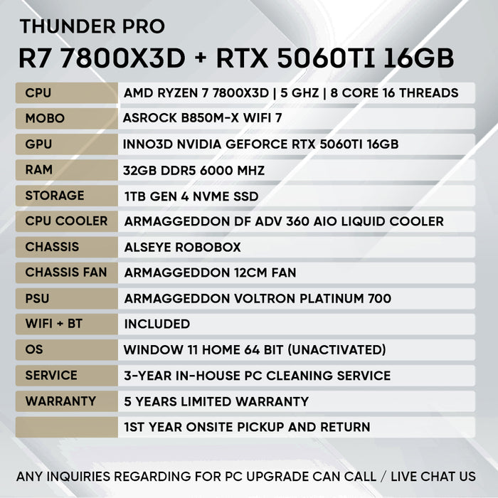 Armaggeddon Gaming PC – AMD Ryzen 7 7800X3D + RTX 5060Ti 16GB | Alseye Robobox