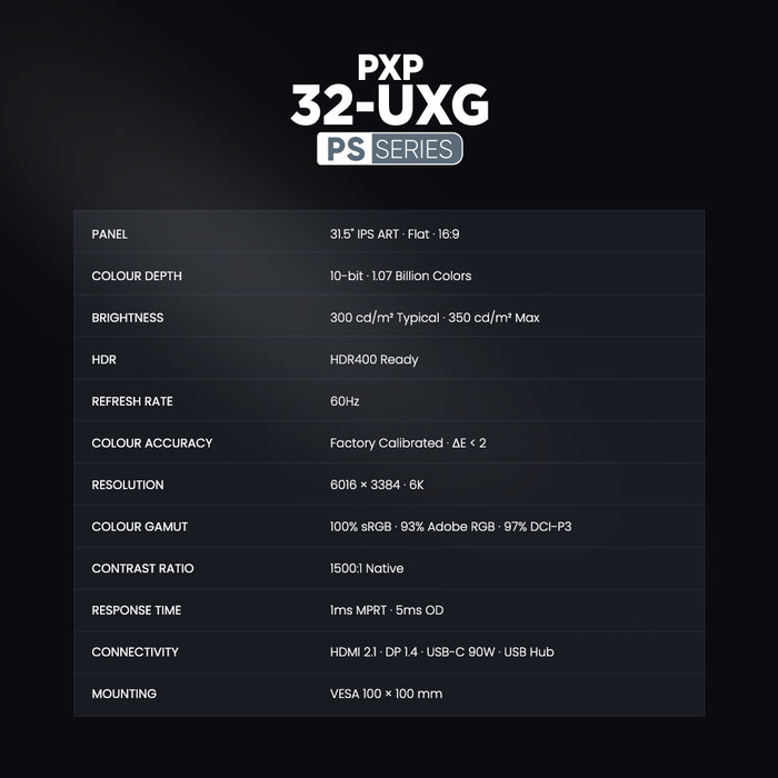 Armaggeddon PXP 32 UXG 31.5" 6K 60Hz 10-Bit Colour IPS ART PANEL