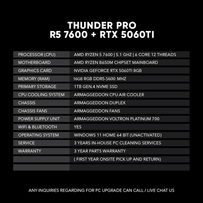 THUNDER PRO R5 7600 + RTX 5060 Ti 8GB/16GB