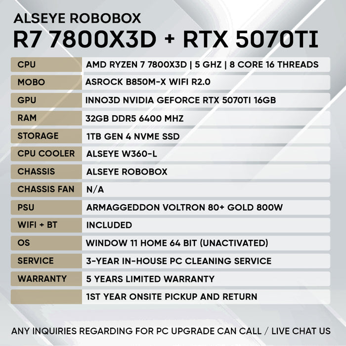 RYZEN 7 7800X3D + RTX 5070 Ti (ROBOBOX)