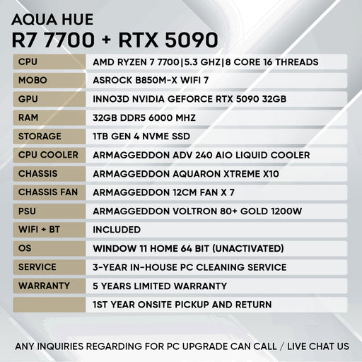 Armaggeddon Gaming PC - AMD Ryzen 7 7700 + RTX 5090 | Custom Built Desktop