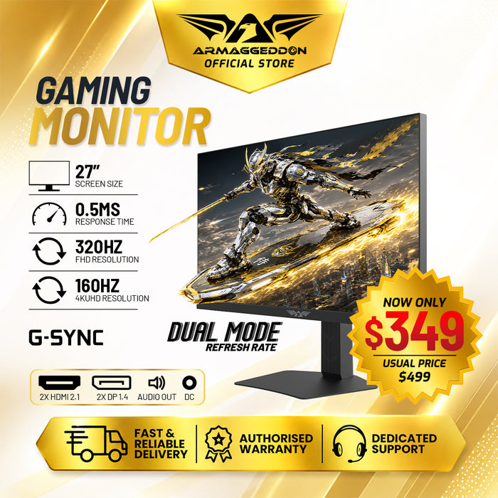 Armaggeddon PXP 27 UXD 27" 4K 160Hz / FHD 320Hz Dual Mode Fast IPS Gaming Monitor 0.5ms HDR400 FreeSync & G-SYNC Compatible (FLASH SALE)