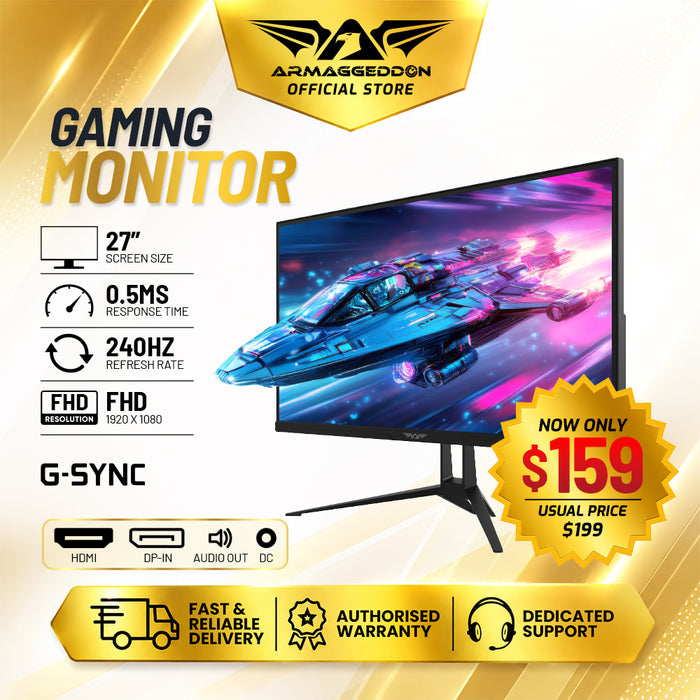 Armaggeddon PXP 27X 27" FHD IPS Gaming Monitor 240Hz 0.5ms FreeSync & G-SYNC Compatible (FLASH SALE)