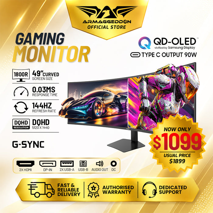 Armaggeddon PXP 49 UXO C Samsung Display 49" Curved QD-OLED DQHD Gaming Monitor (FLASH SALE)