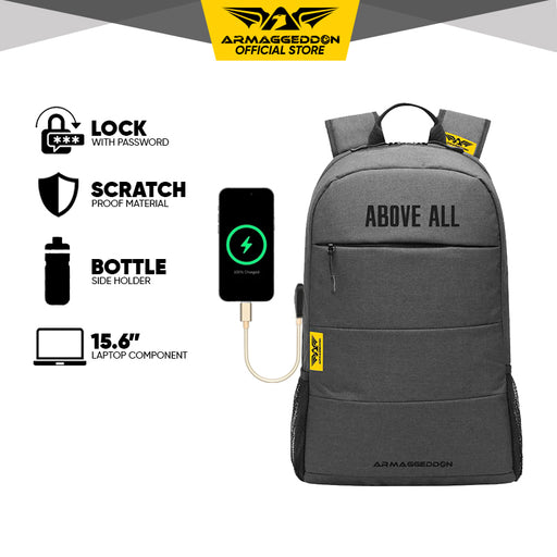 Armaggeddon Shield 3 Anti Theft Laptop Backpack with USB Charging Port, Padded Compartment & YKK Zip