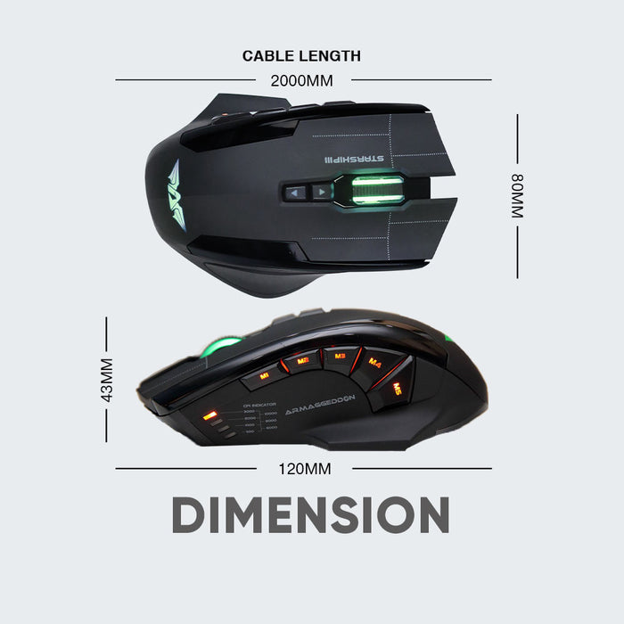 Armaggeddon NRO-5 Starship III Wired RGB Gaming Mouse 10000 CPI, 9+2 Programmable Buttons, Adjustable Weight, Omron Switches