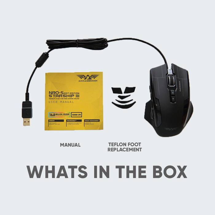 Armaggeddon NRO-5 Starship III Wired RGB Gaming Mouse 10000 CPI, 9+2 Programmable Buttons, Adjustable Weight, Omron Switches