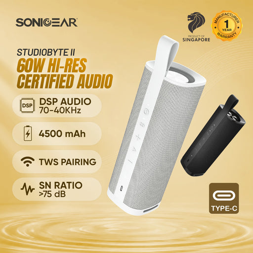 SonicGear StudioByte II 30W Hi-Res LDAC Bluetooth 5.3 Portable Speaker | IPX6 Waterproof, TWS & 8H Playtime