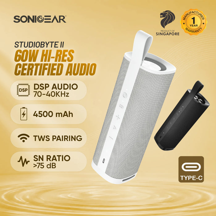 SonicGear StudioByte II 30W Hi-Res LDAC Bluetooth 5.3 Portable Speaker | IPX6 Waterproof, TWS & 8H Playtime