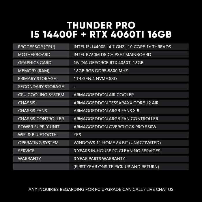 Thunder Pro | I5 14400F + RTX 4060TI 16GB