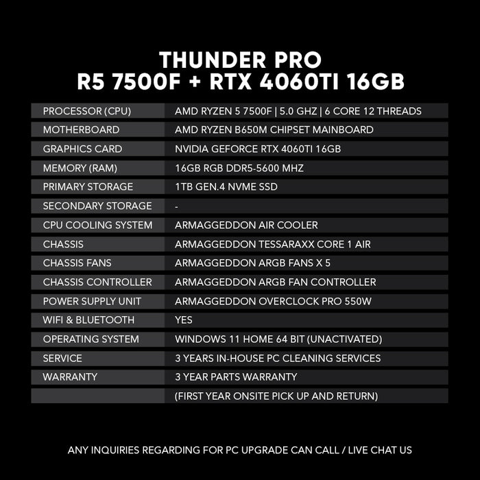 Thunder Pro | R5 7500F + RTX 4060TI 16GB