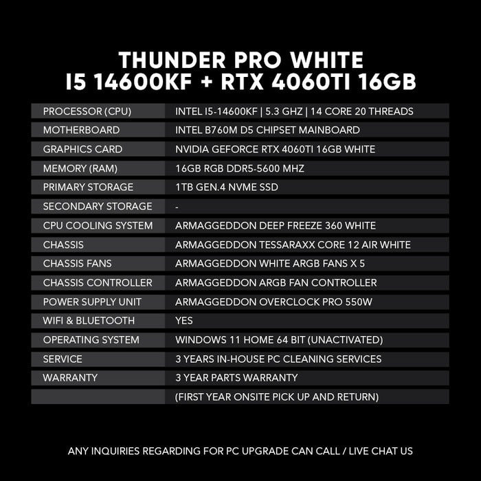 Thunder Pro White | I5 14600KF + RTX 4060TI 16GB