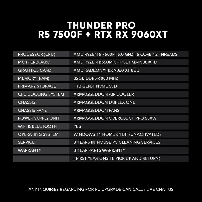 THUNDER PRO | R5 7500F + RX 9060XT 8GB/16GB